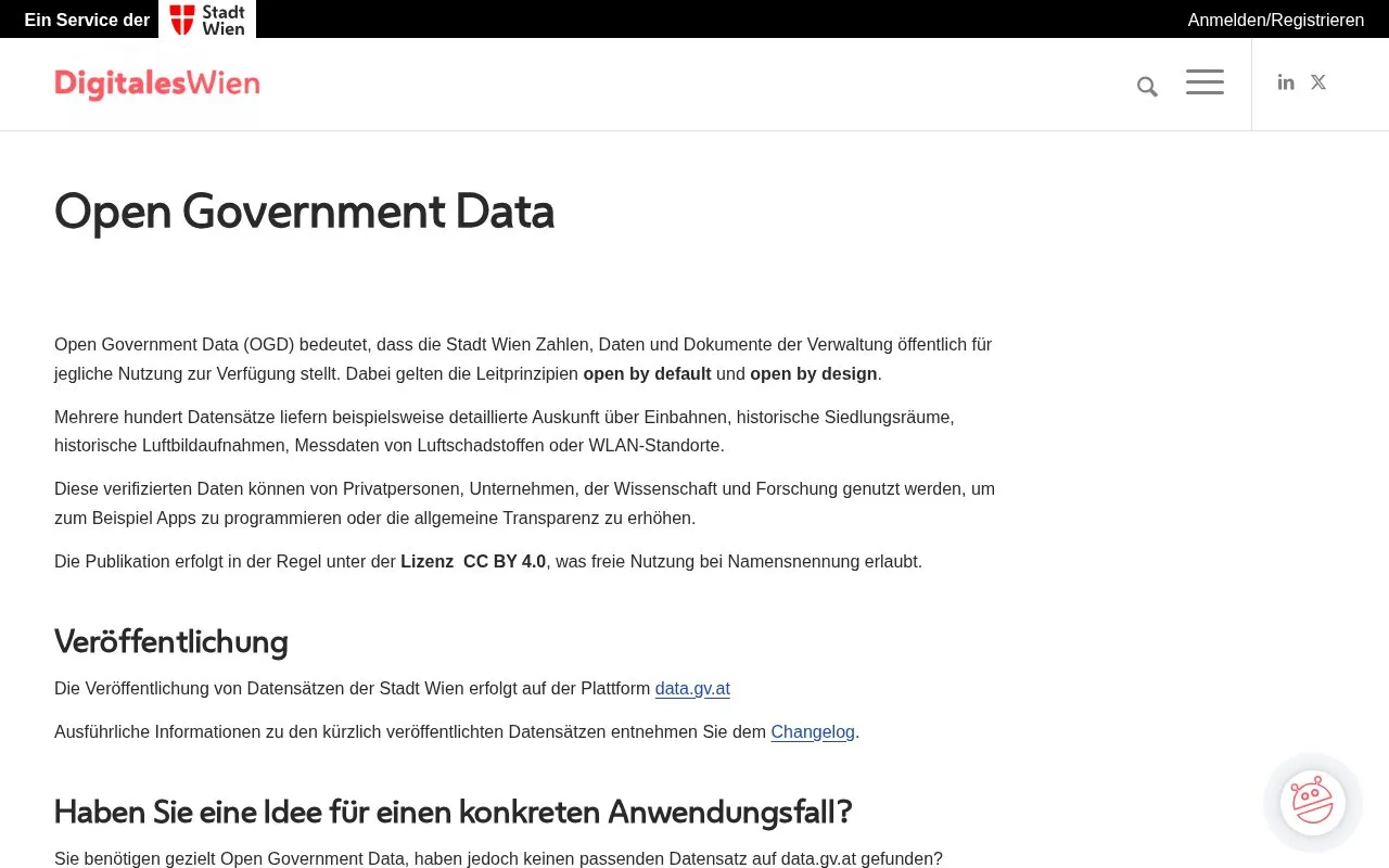 Open Government Data (OGD) in Vienna homepage screenshot