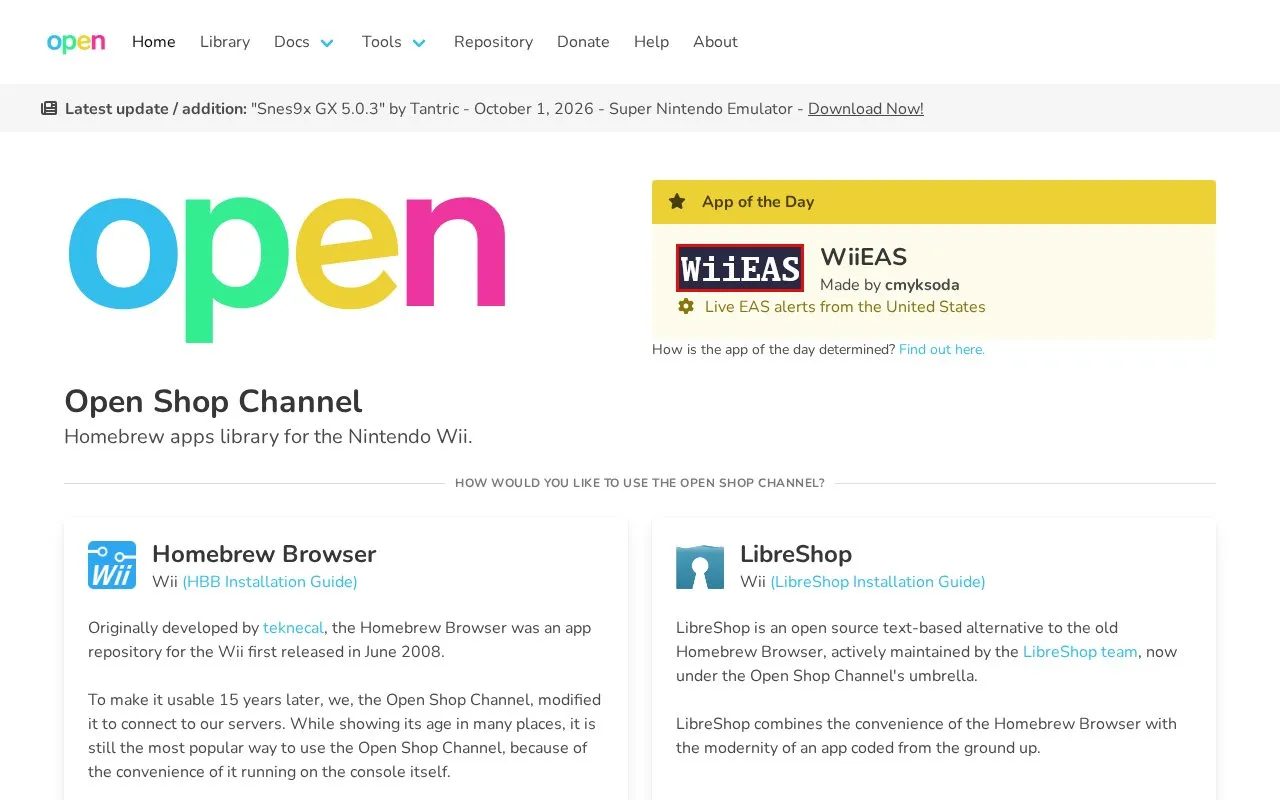Open Shop Channel homepage screenshot