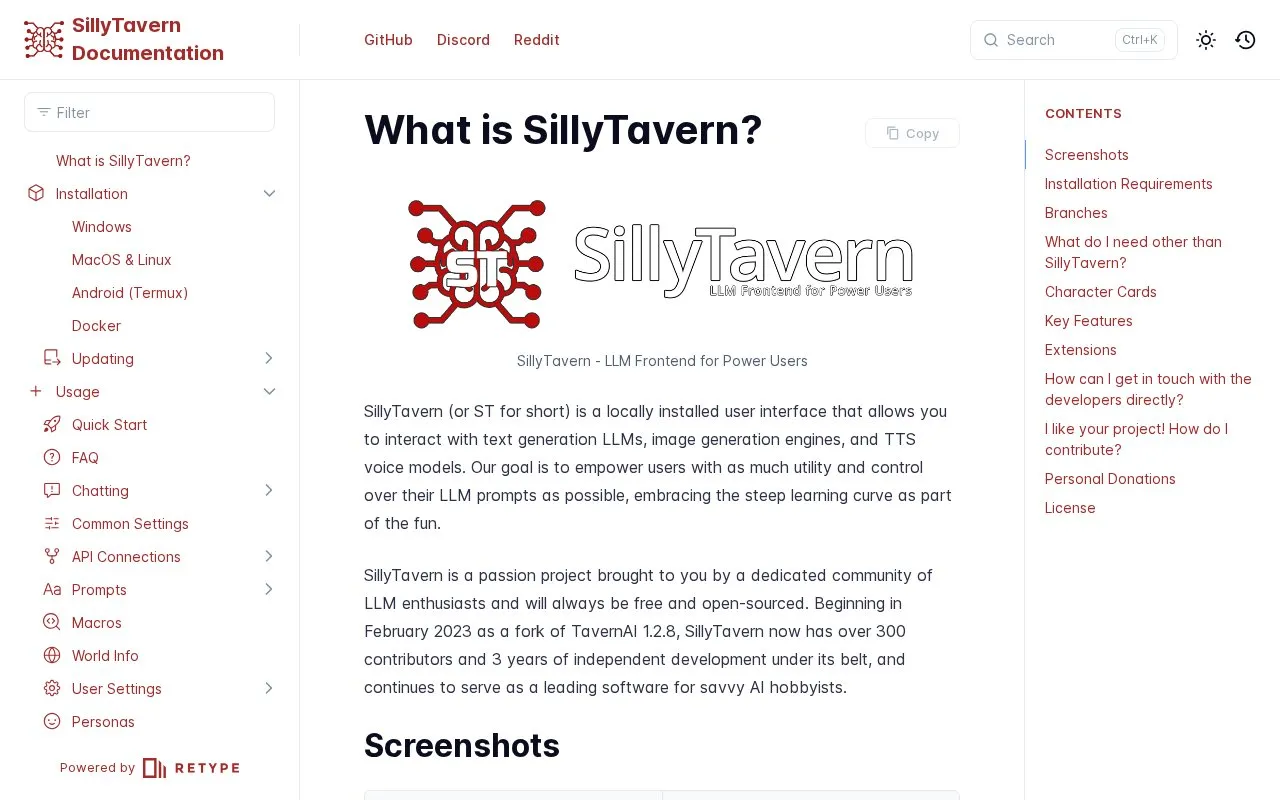 SillyTavern homepage screenshot