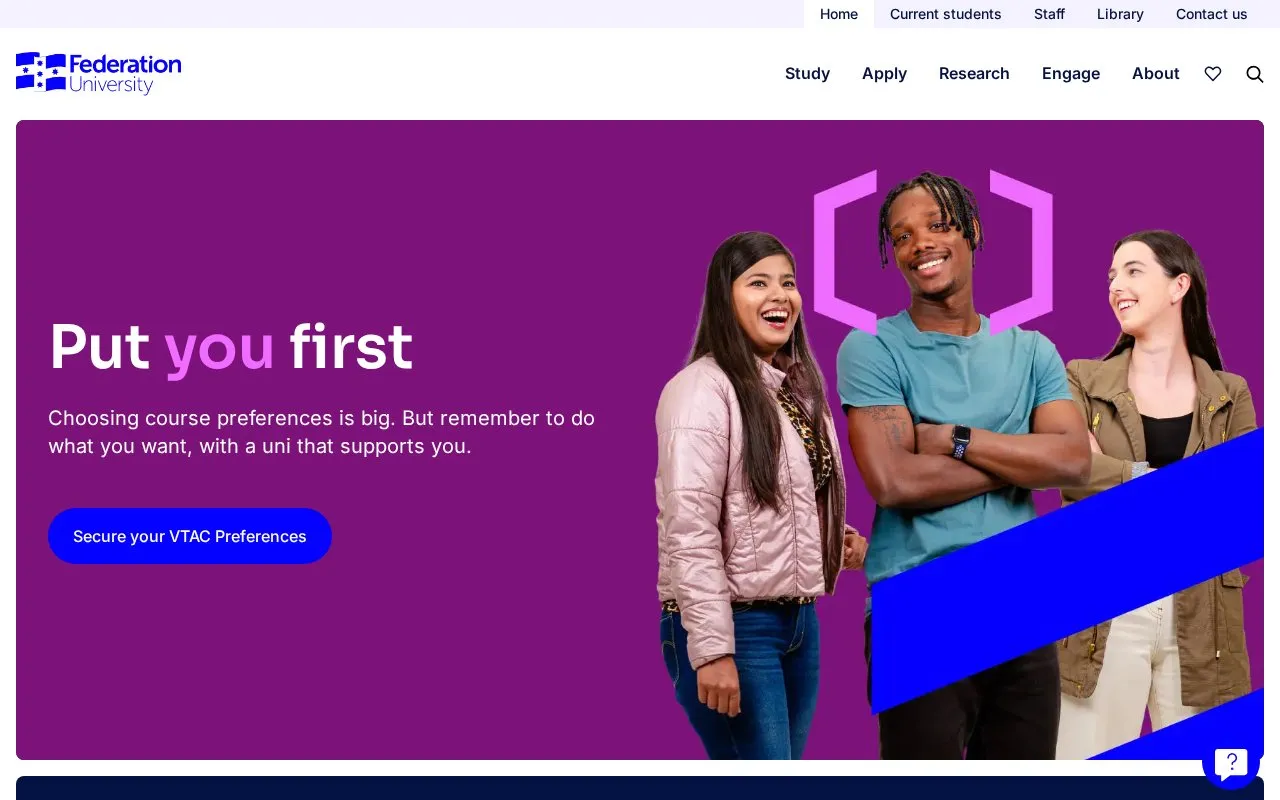 Federation University homepage screenshot