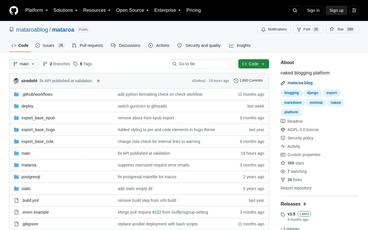 mataroa homepage screenshot