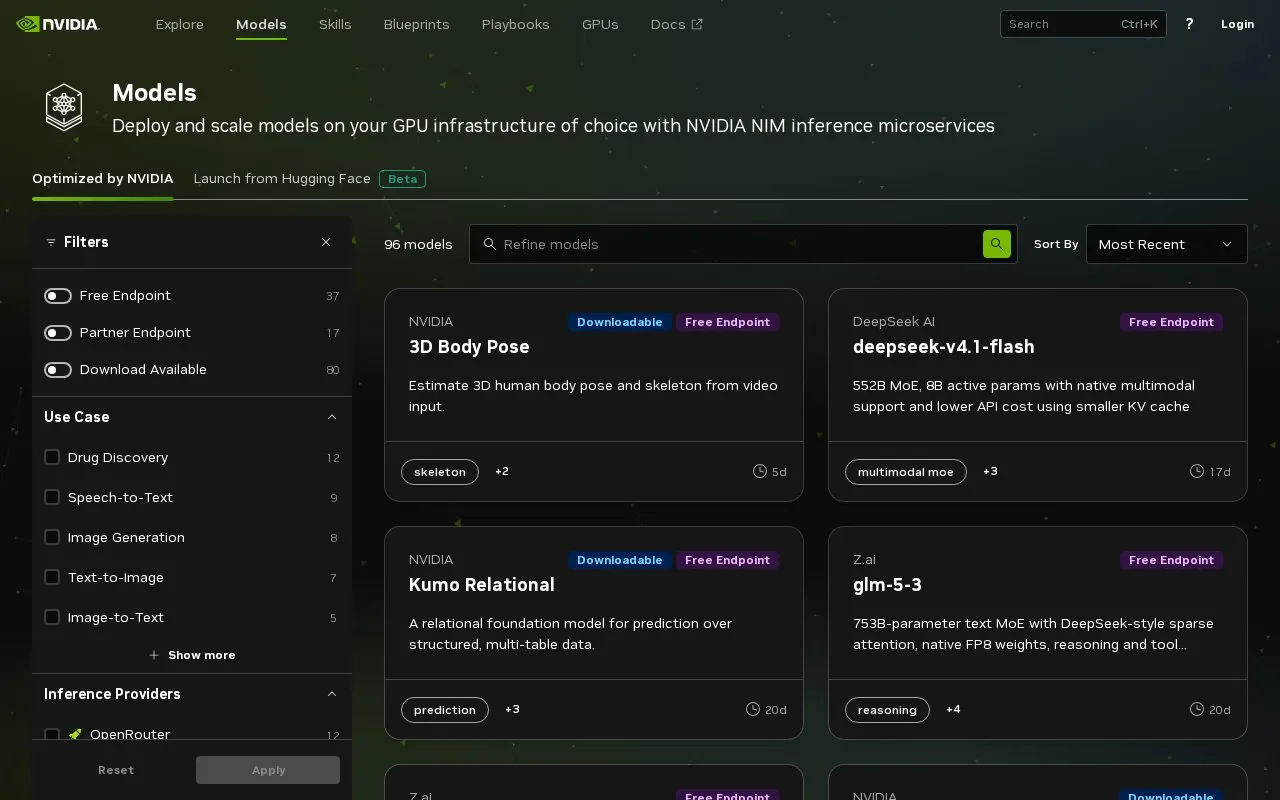 NVIDIA NIM homepage screenshot