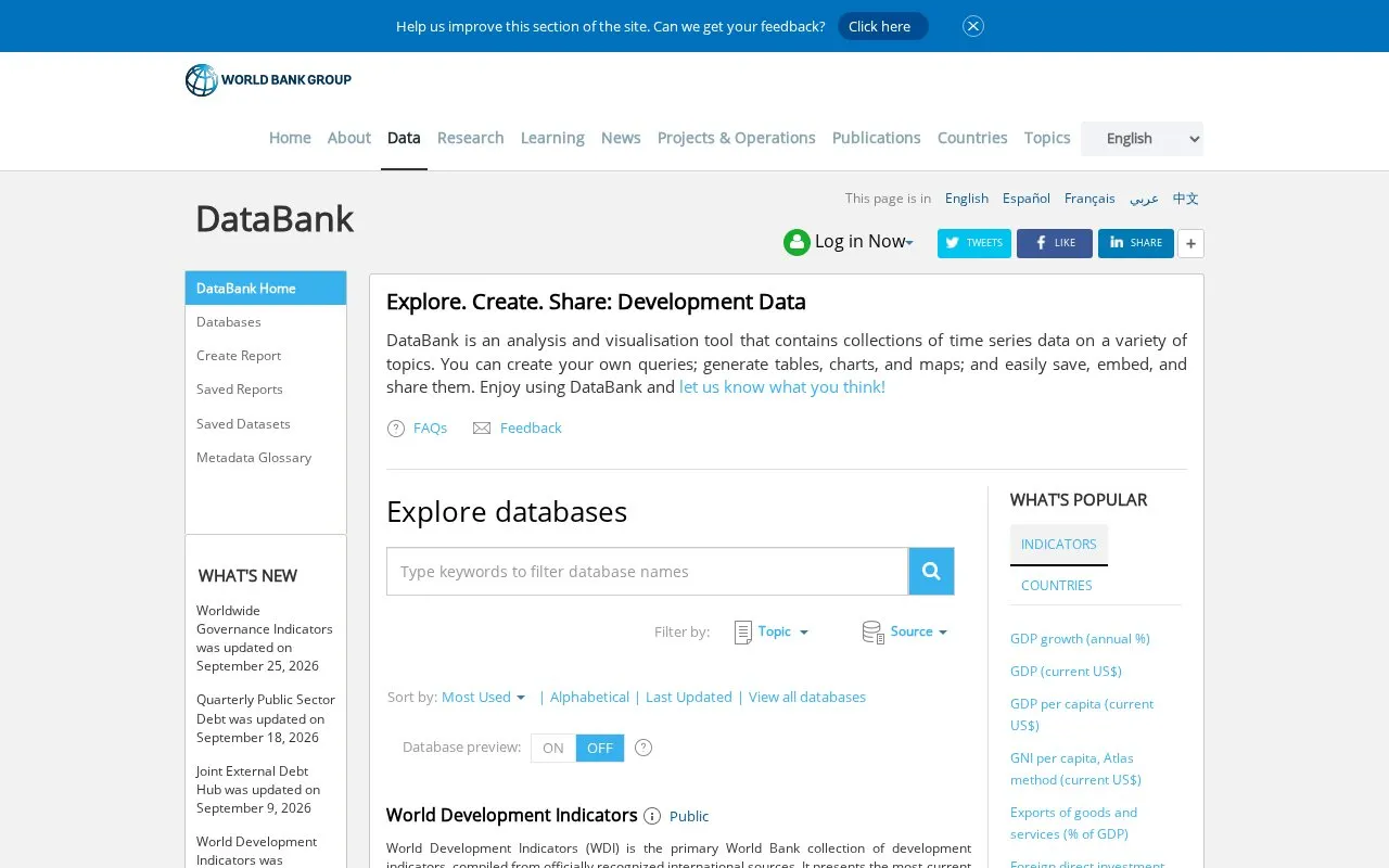 WorldBank homepage screenshot
