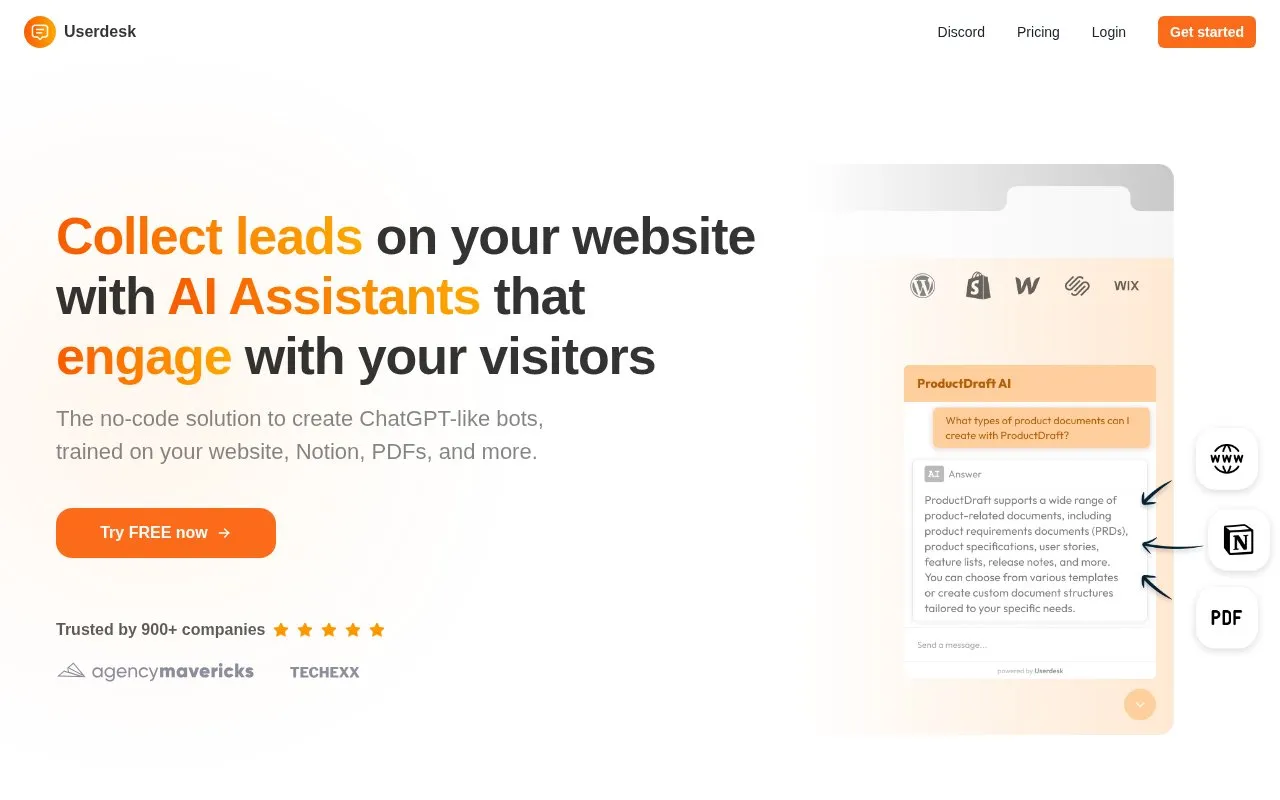 Userdesk homepage screenshot