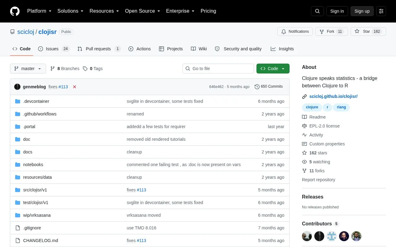 ClojisR homepage screenshot