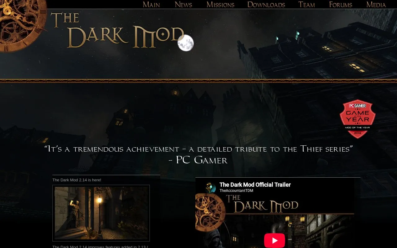 The Dark Mod homepage screenshot