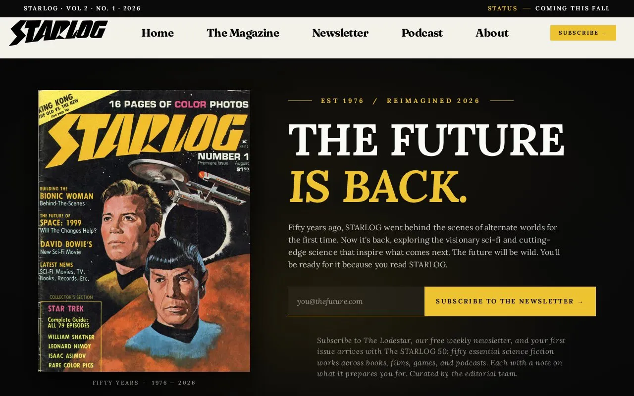STARLOG homepage screenshot