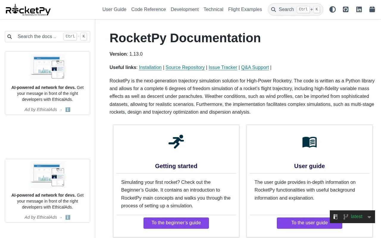 RocketPy homepage screenshot