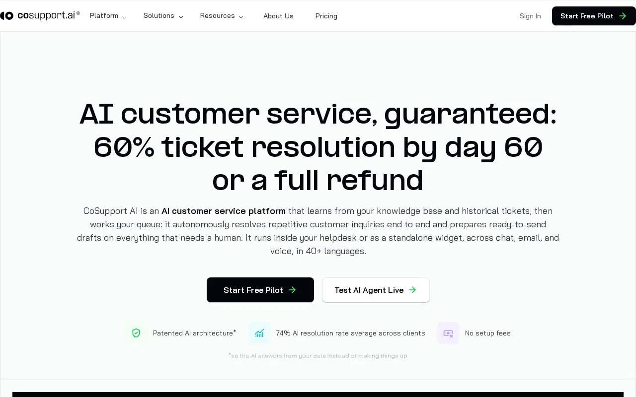 CoSupport AI homepage screenshot