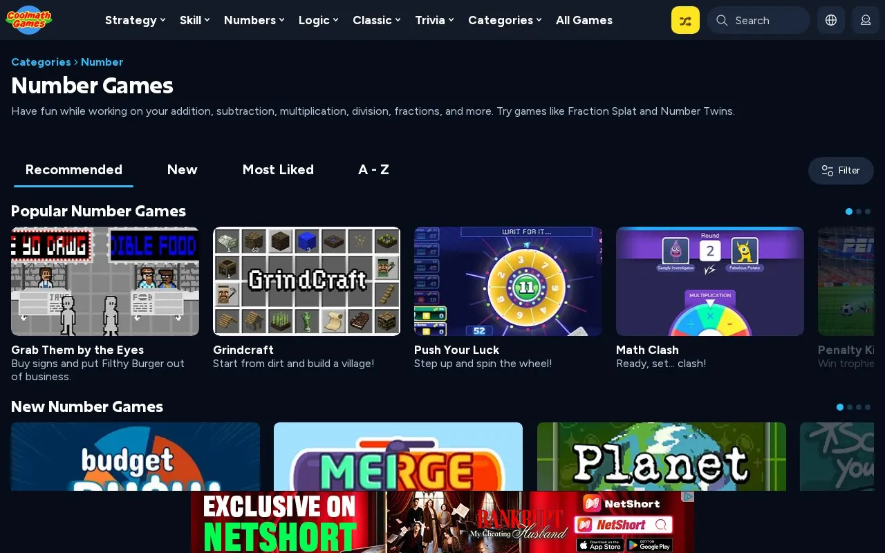 Coolmath Games homepage screenshot