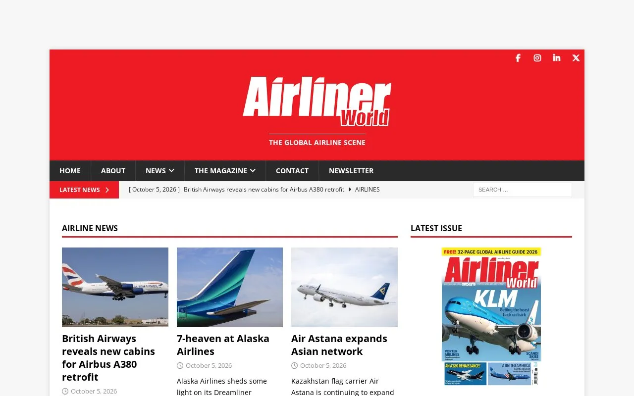 Airliner World homepage screenshot