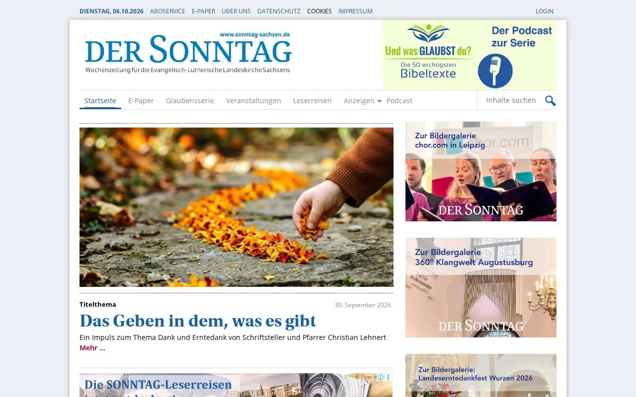Der Sonntag homepage screenshot