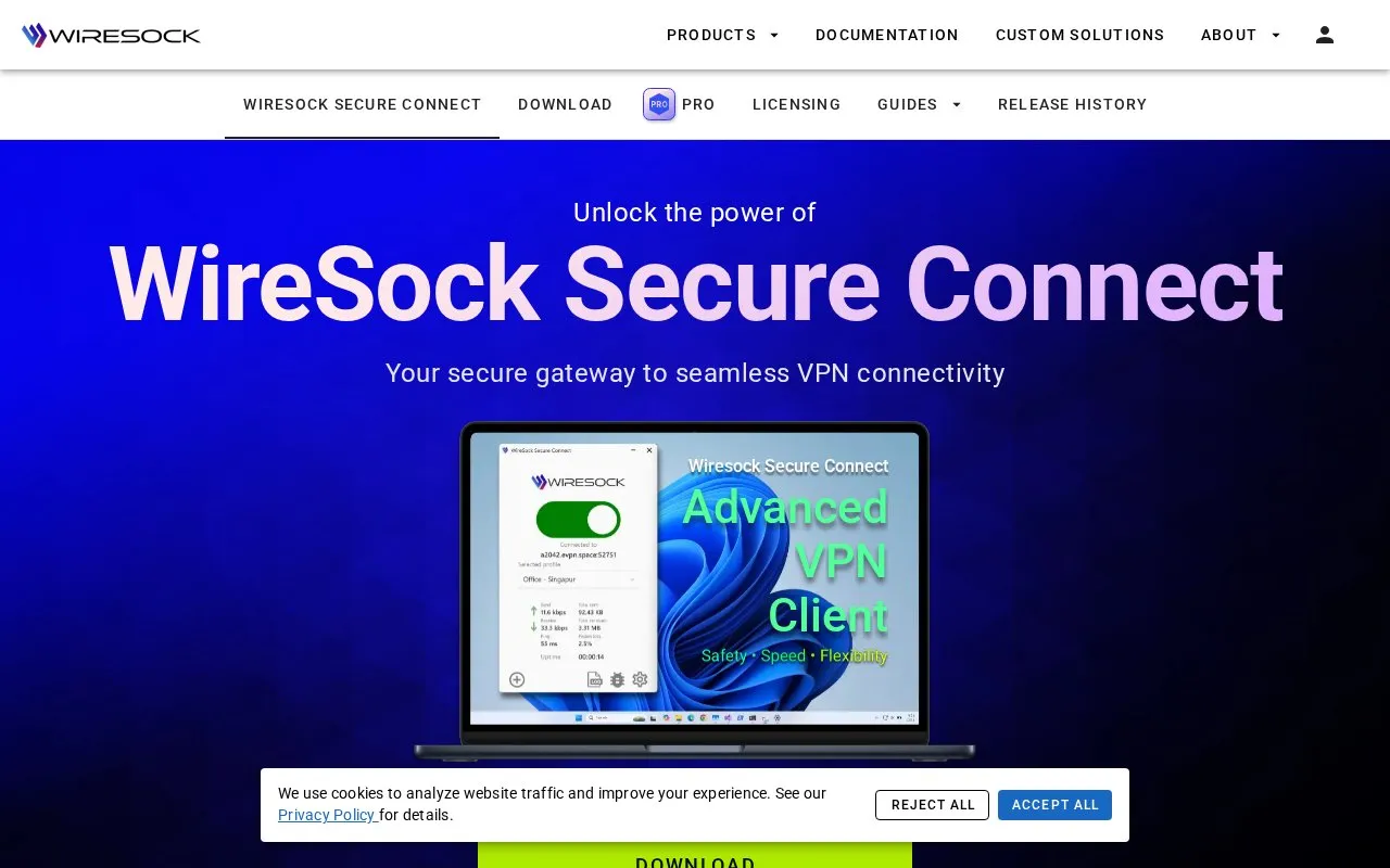 WireSock homepage screenshot