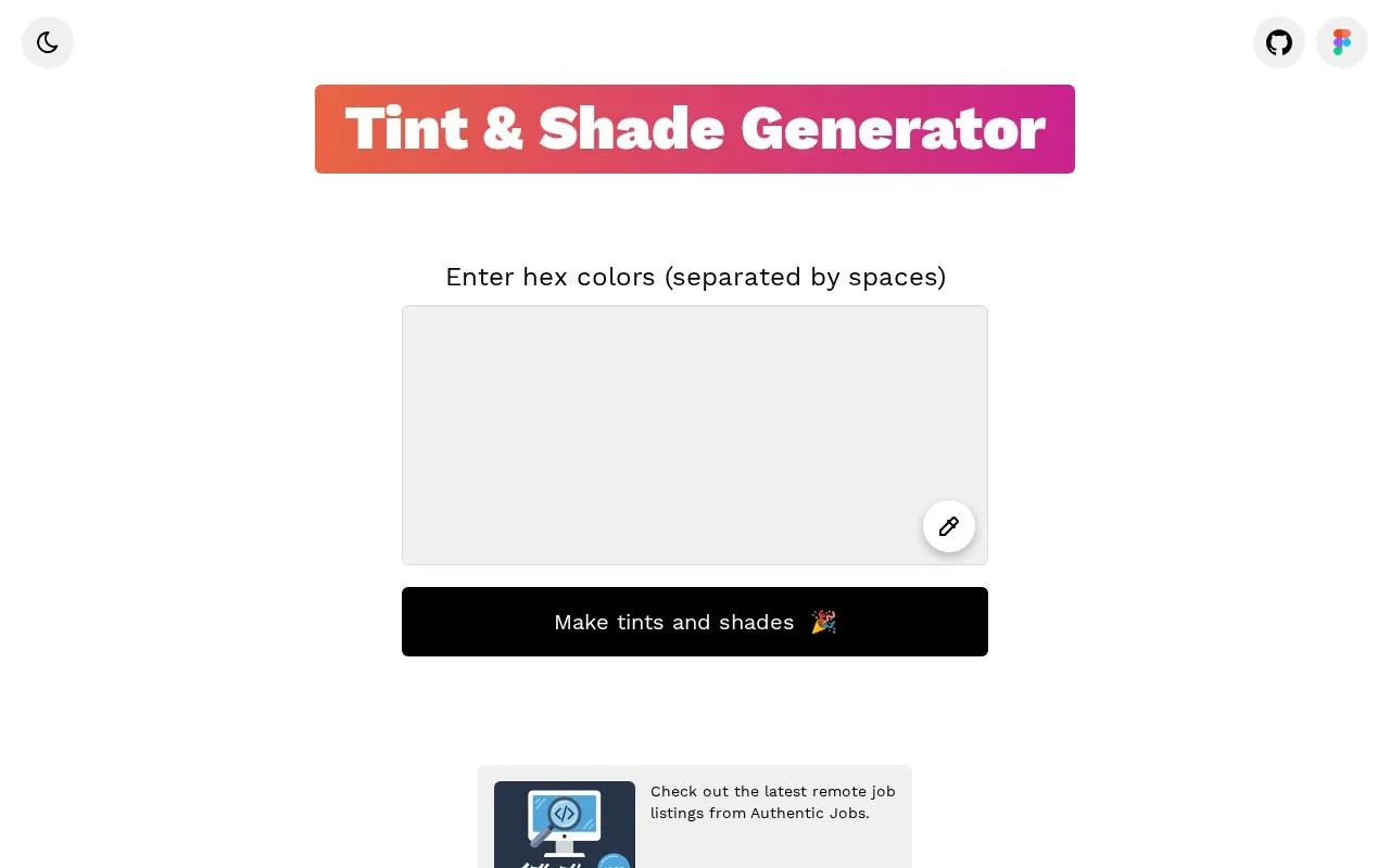 MakeTintAndShade homepage screenshot