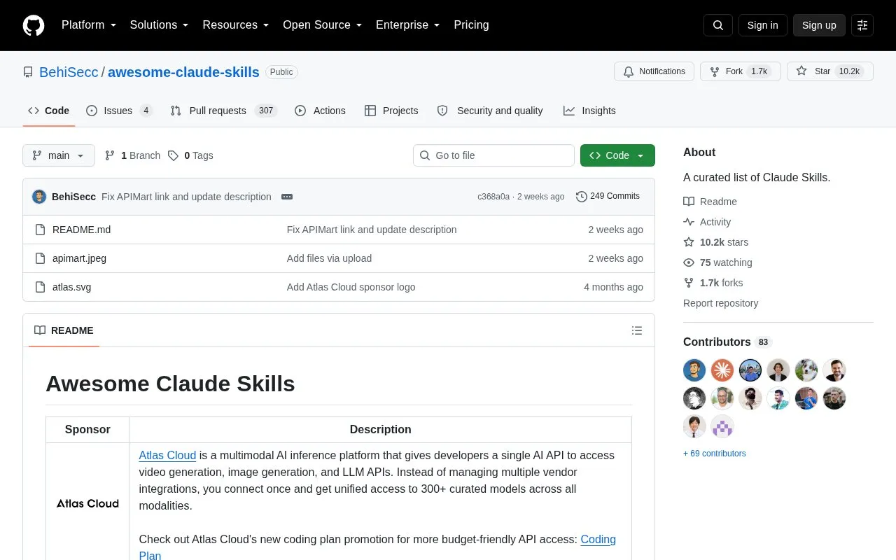 Awesome Claude Skills homepage screenshot