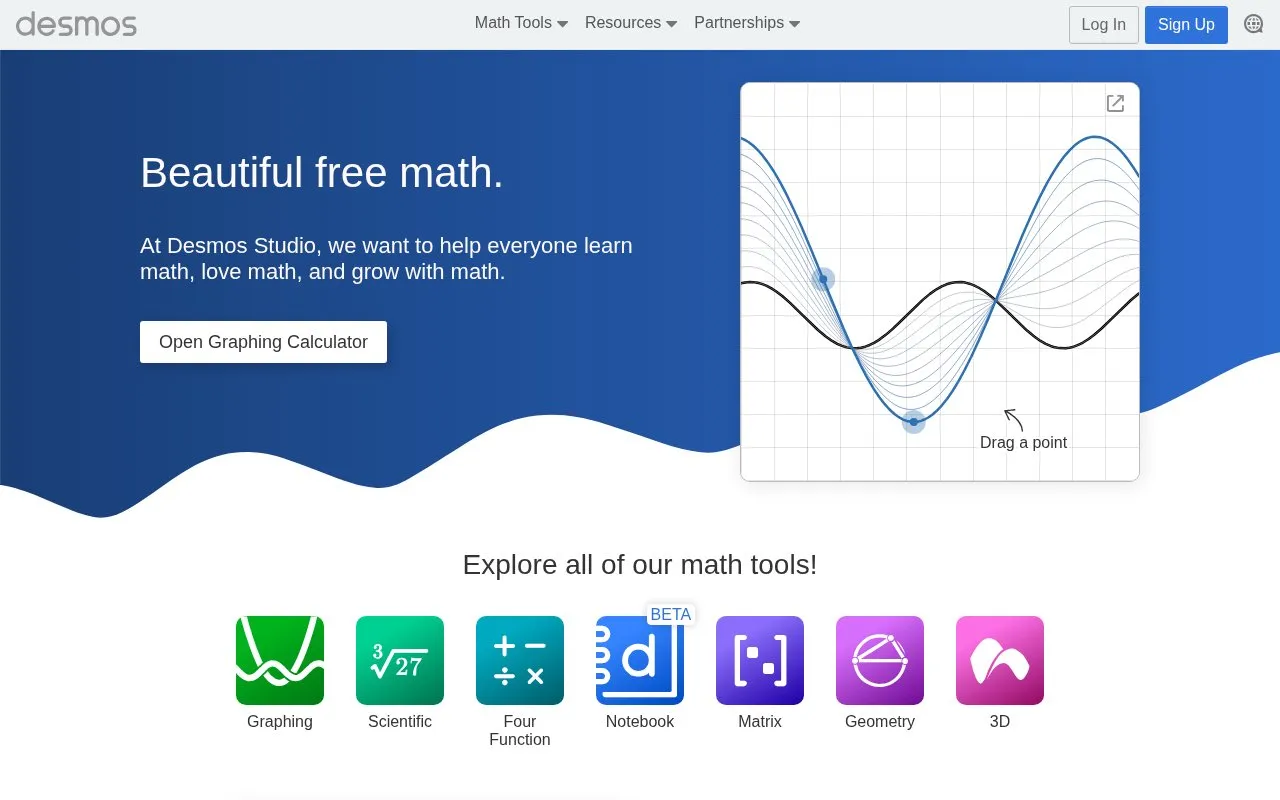Desmos homepage screenshot
