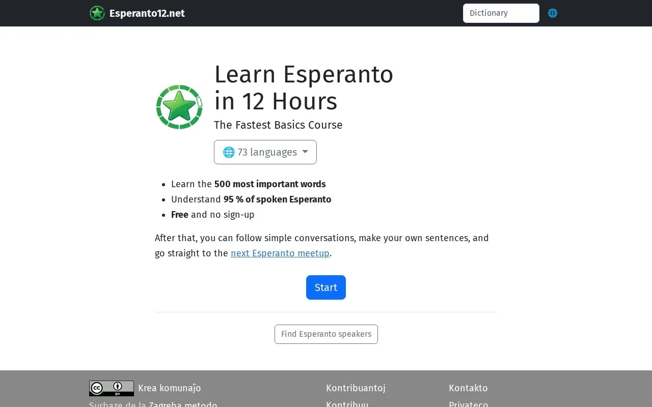 Esperanto12 homepage screenshot