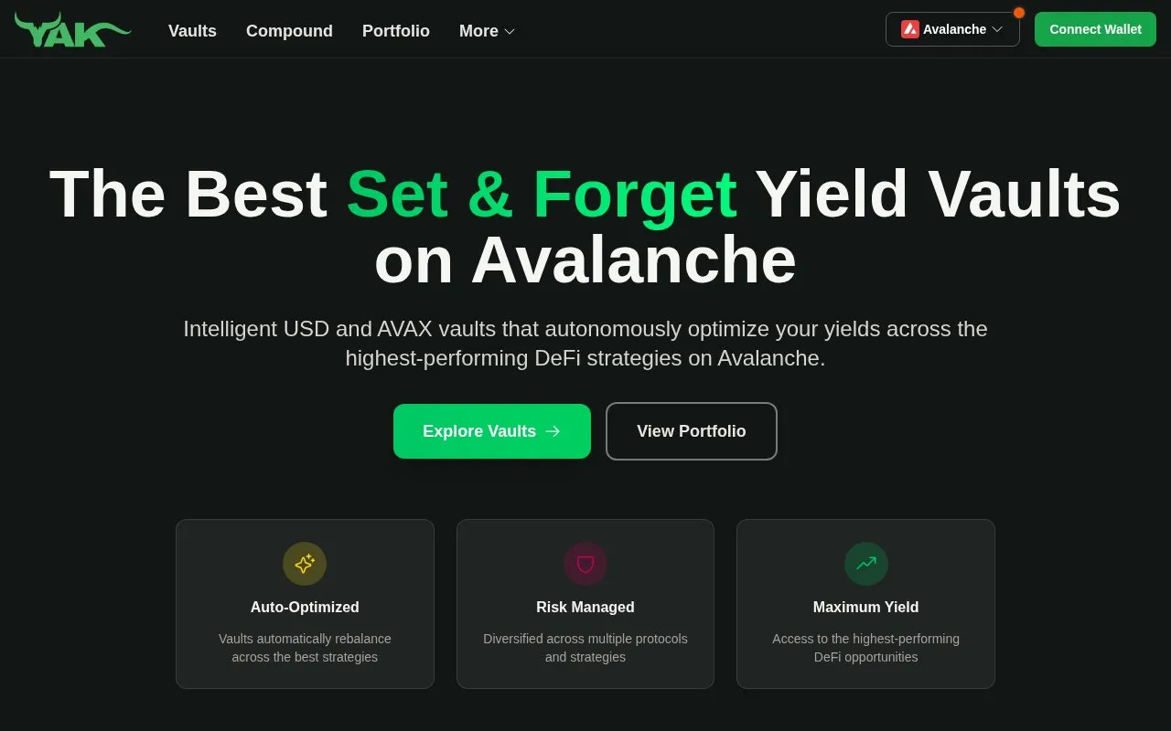 Yield Yak Aggregator homepage screenshot