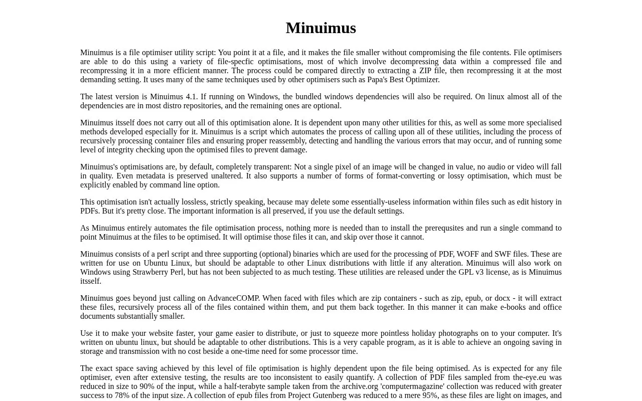 Minuimus homepage screenshot