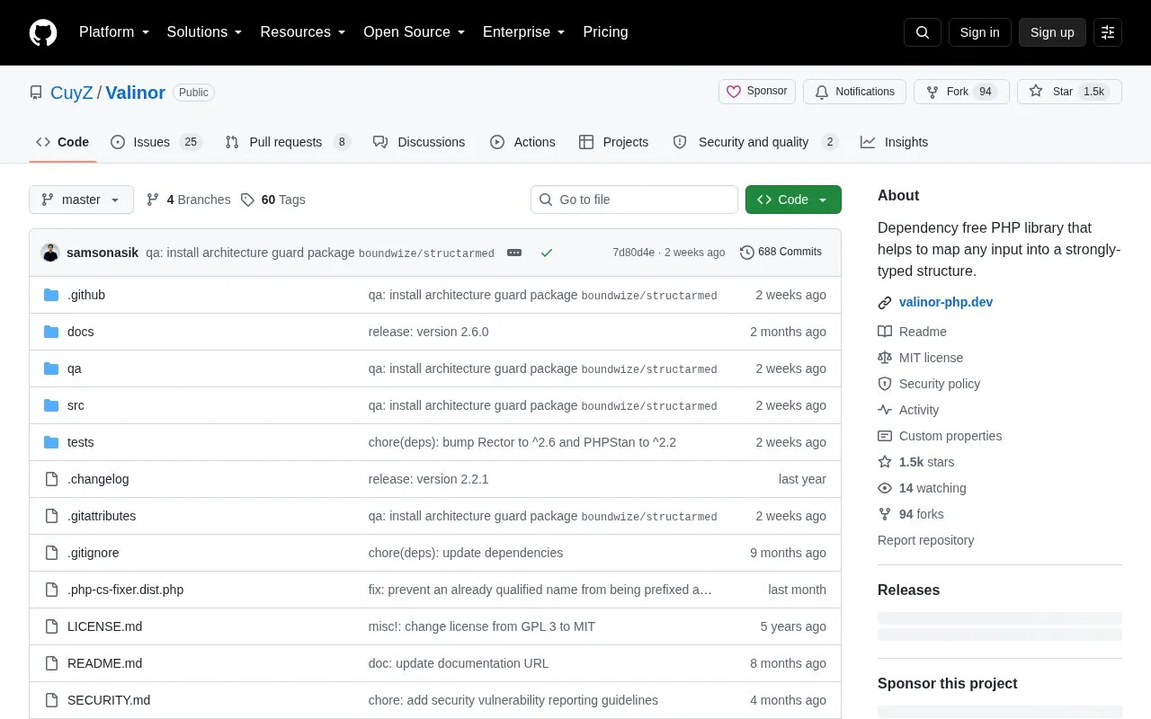 Valinor homepage screenshot