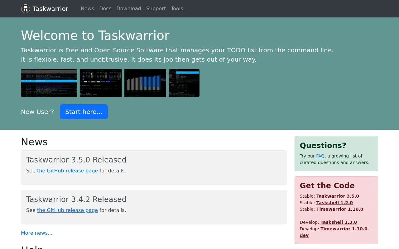 Taskwarrior homepage screenshot