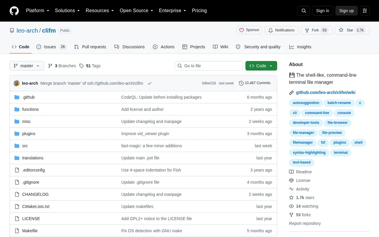 clifm homepage screenshot