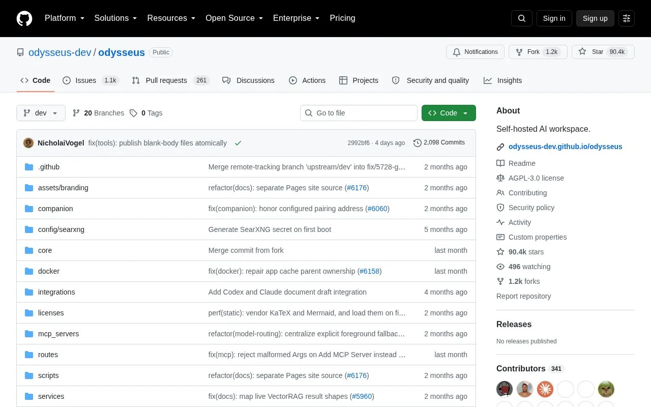 Odysseus homepage screenshot