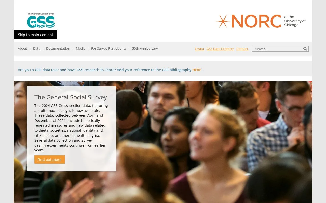 General Social Survey homepage screenshot