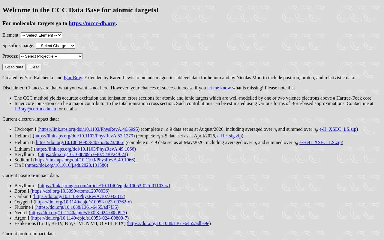 CCC Data Base homepage screenshot