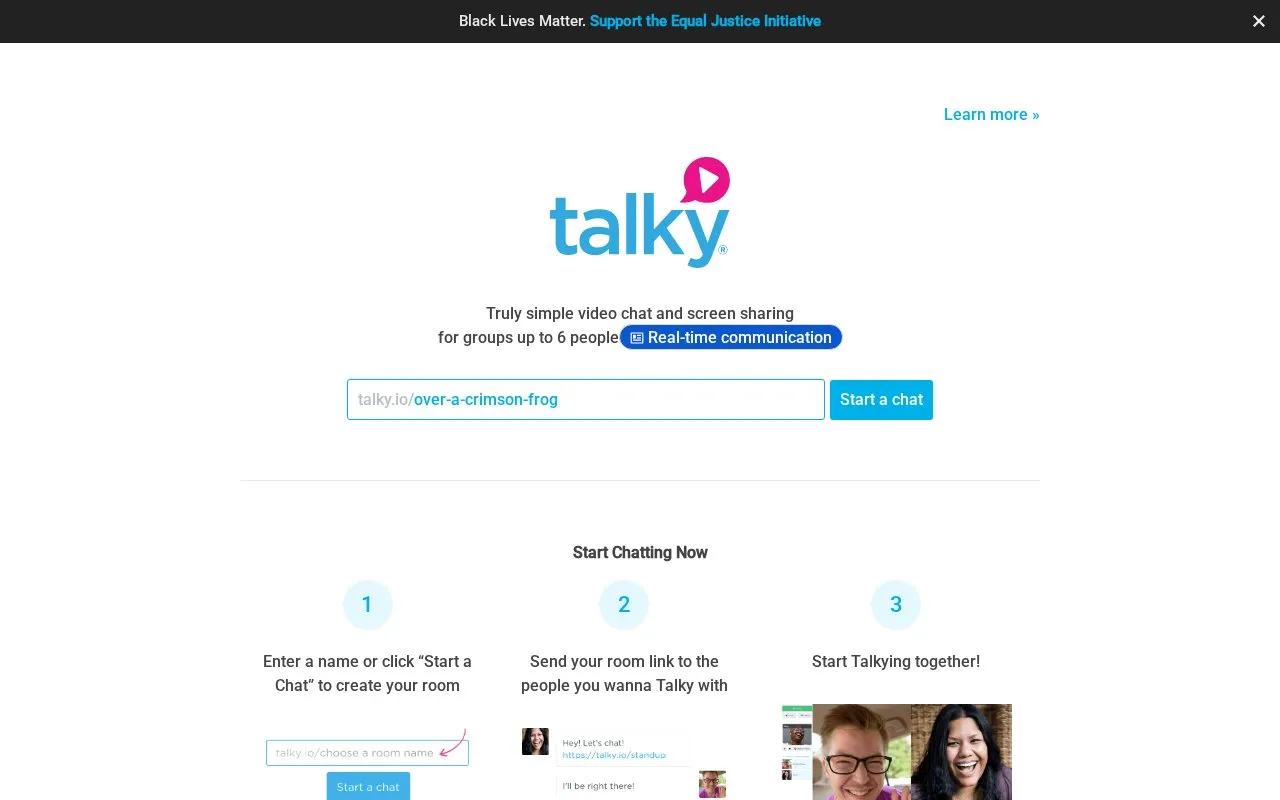 Talky homepage screenshot