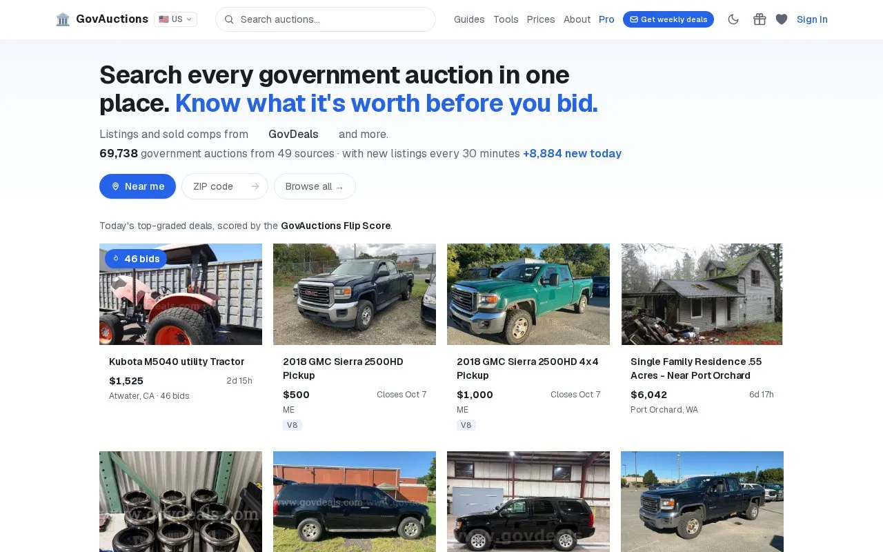 GovAuctions.app homepage screenshot