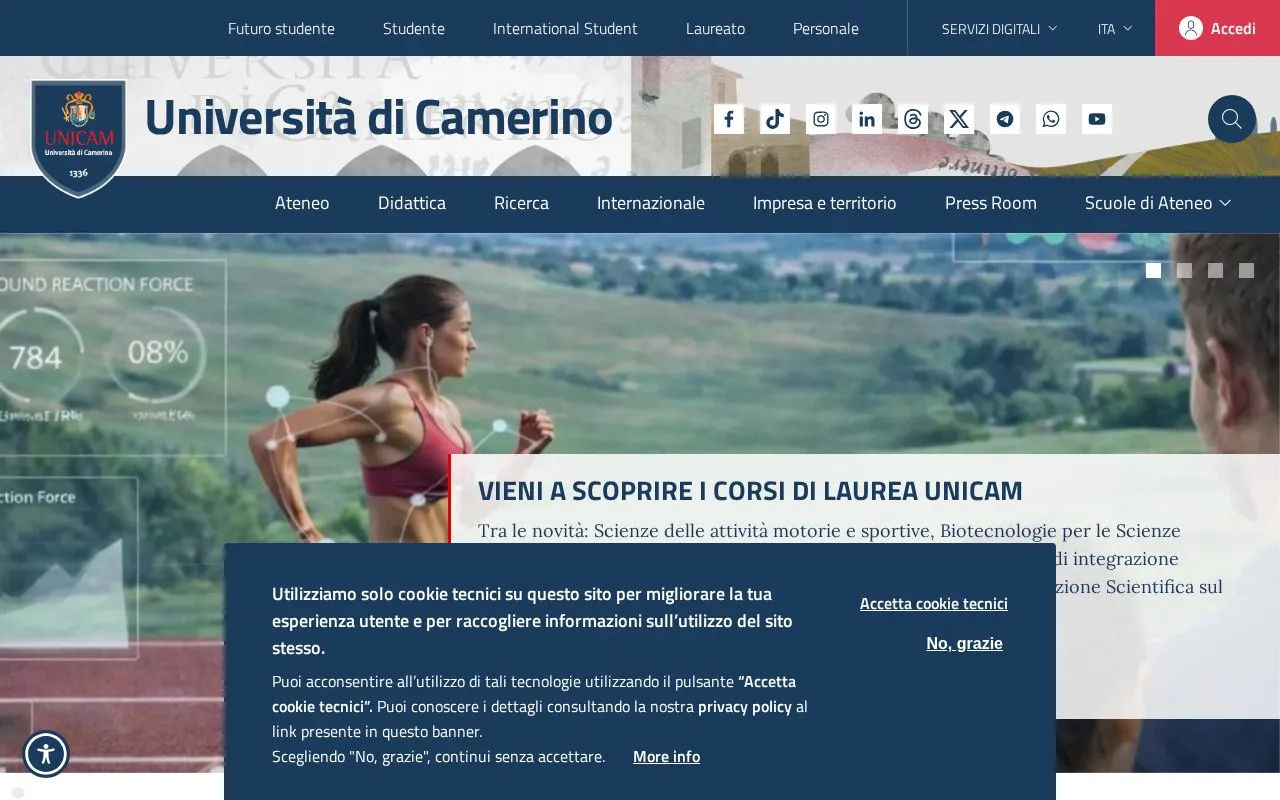Universita degli Studi di Camerino homepage screenshot
