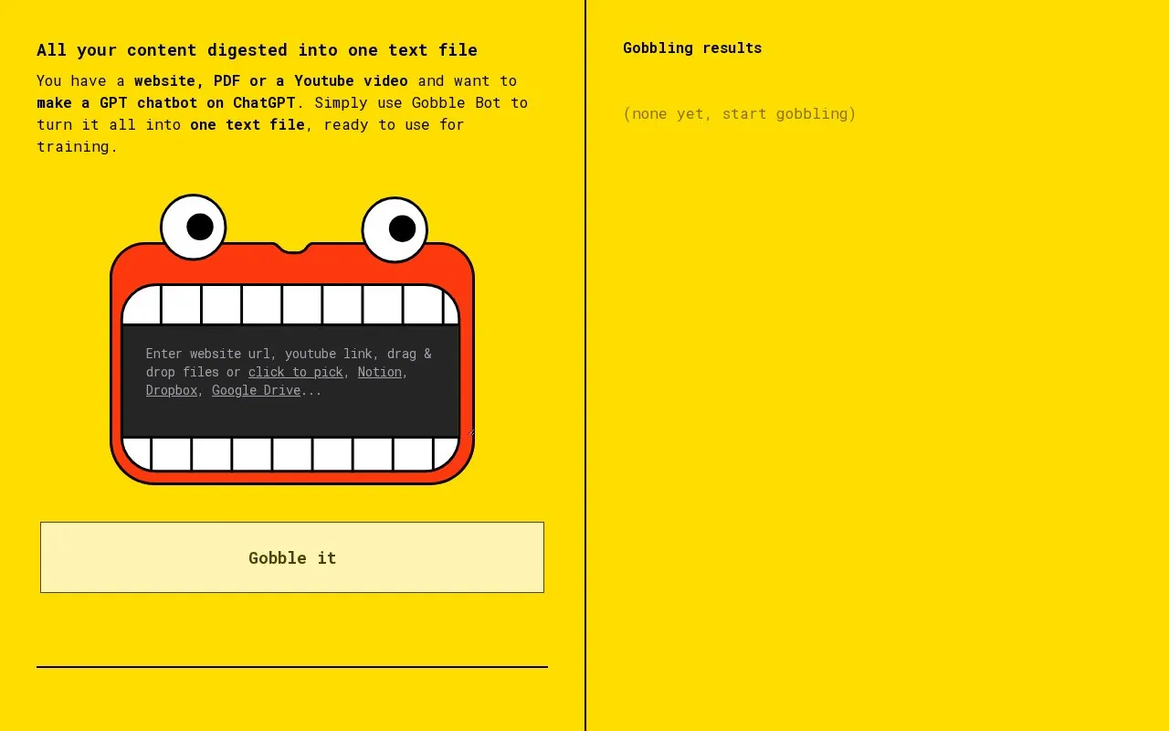 Gobble Bot homepage screenshot
