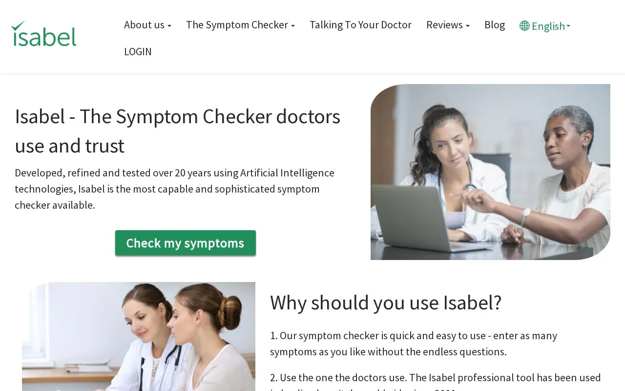 Isabel Healthcare homepage screenshot
