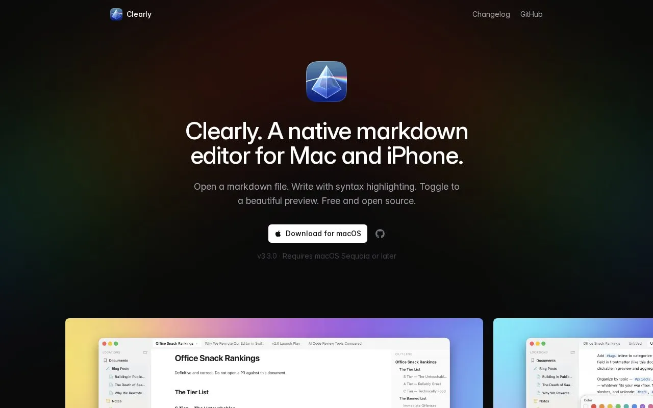 Clearly homepage screenshot