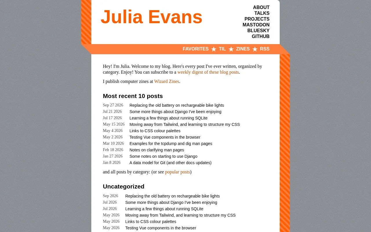 Julia Evans homepage screenshot