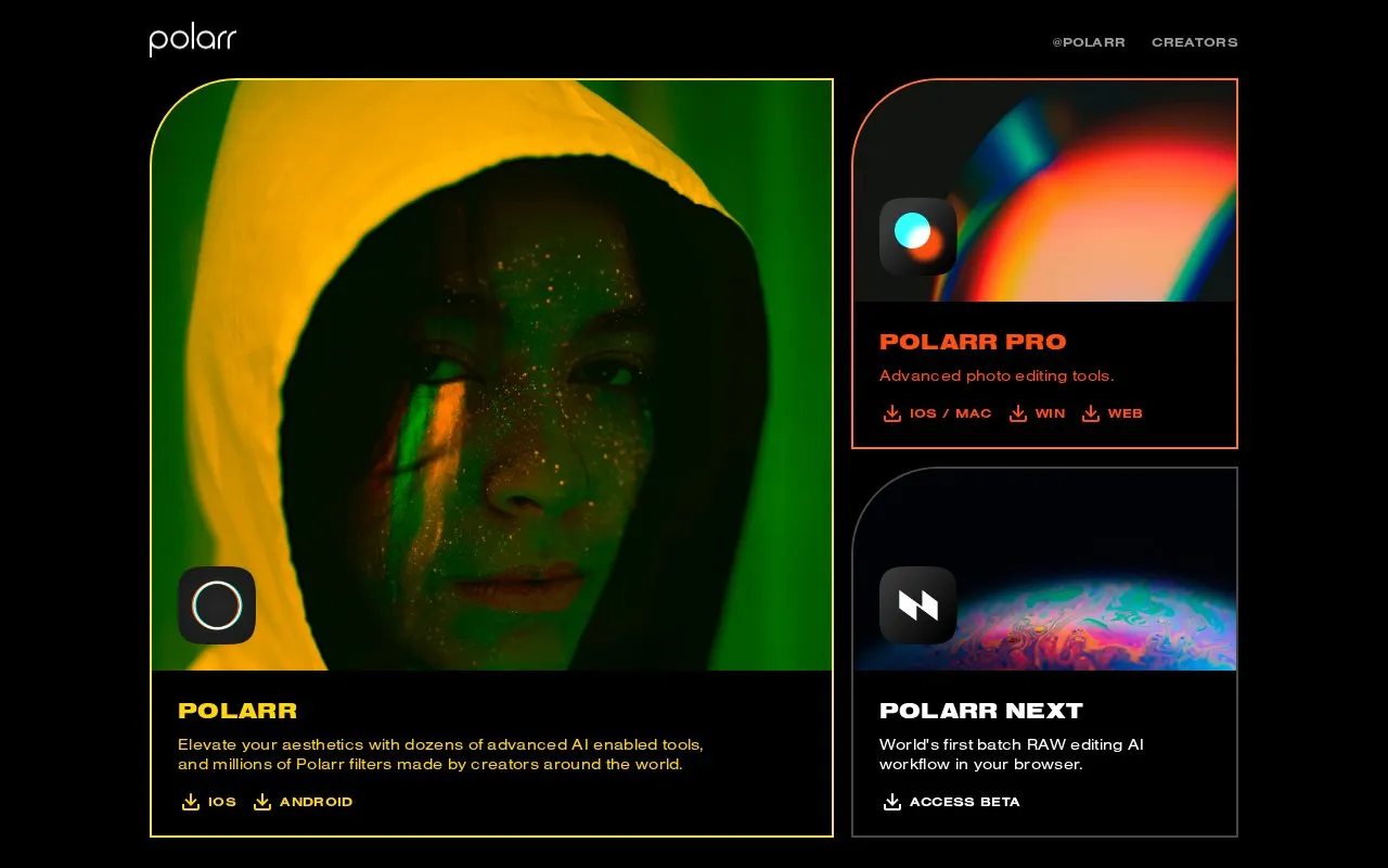 Polarr homepage screenshot