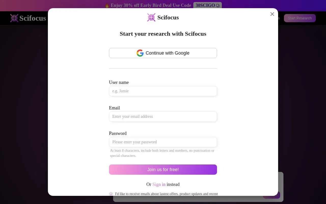 Scifocus homepage screenshot