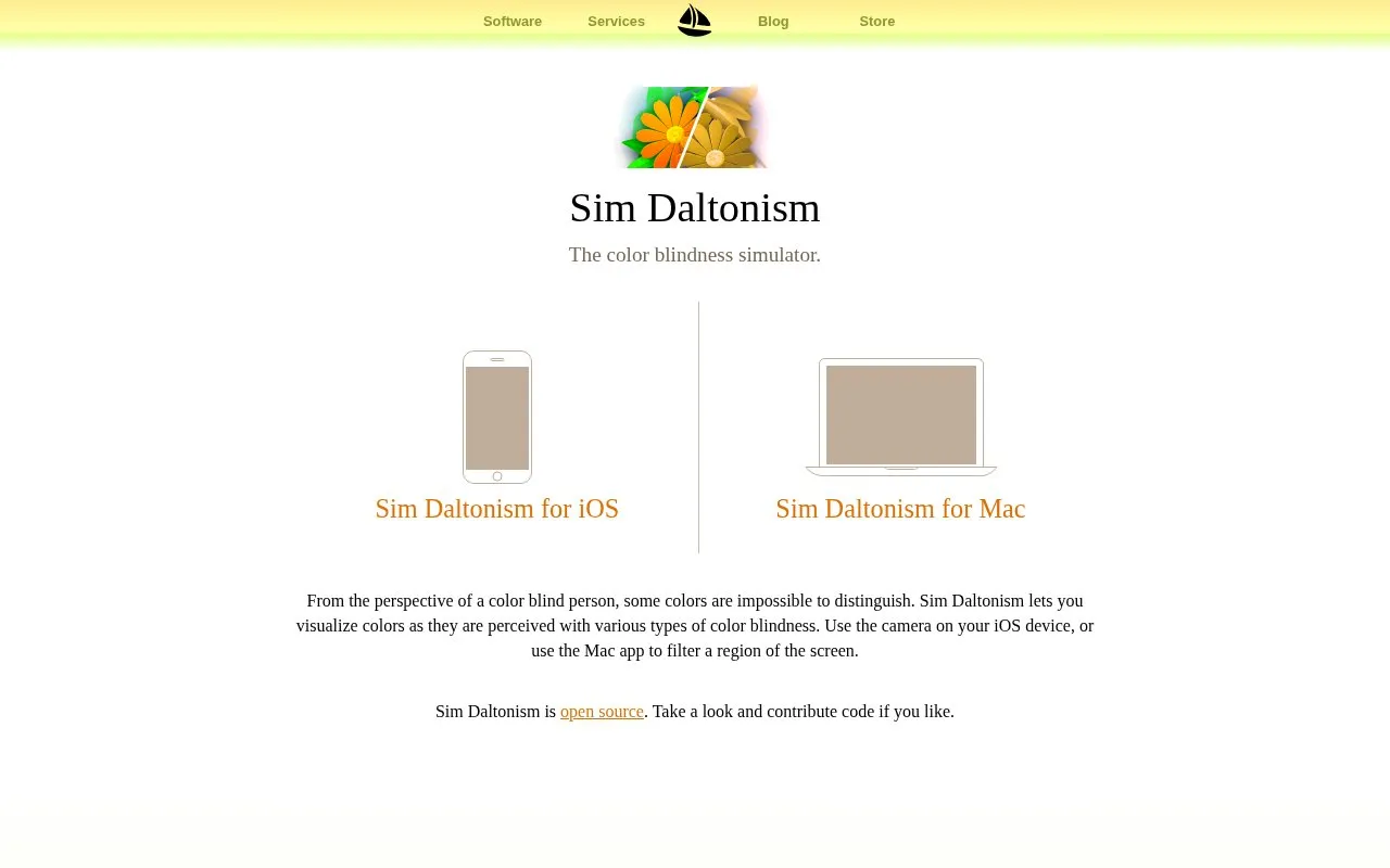 Sim Daltoinism homepage screenshot