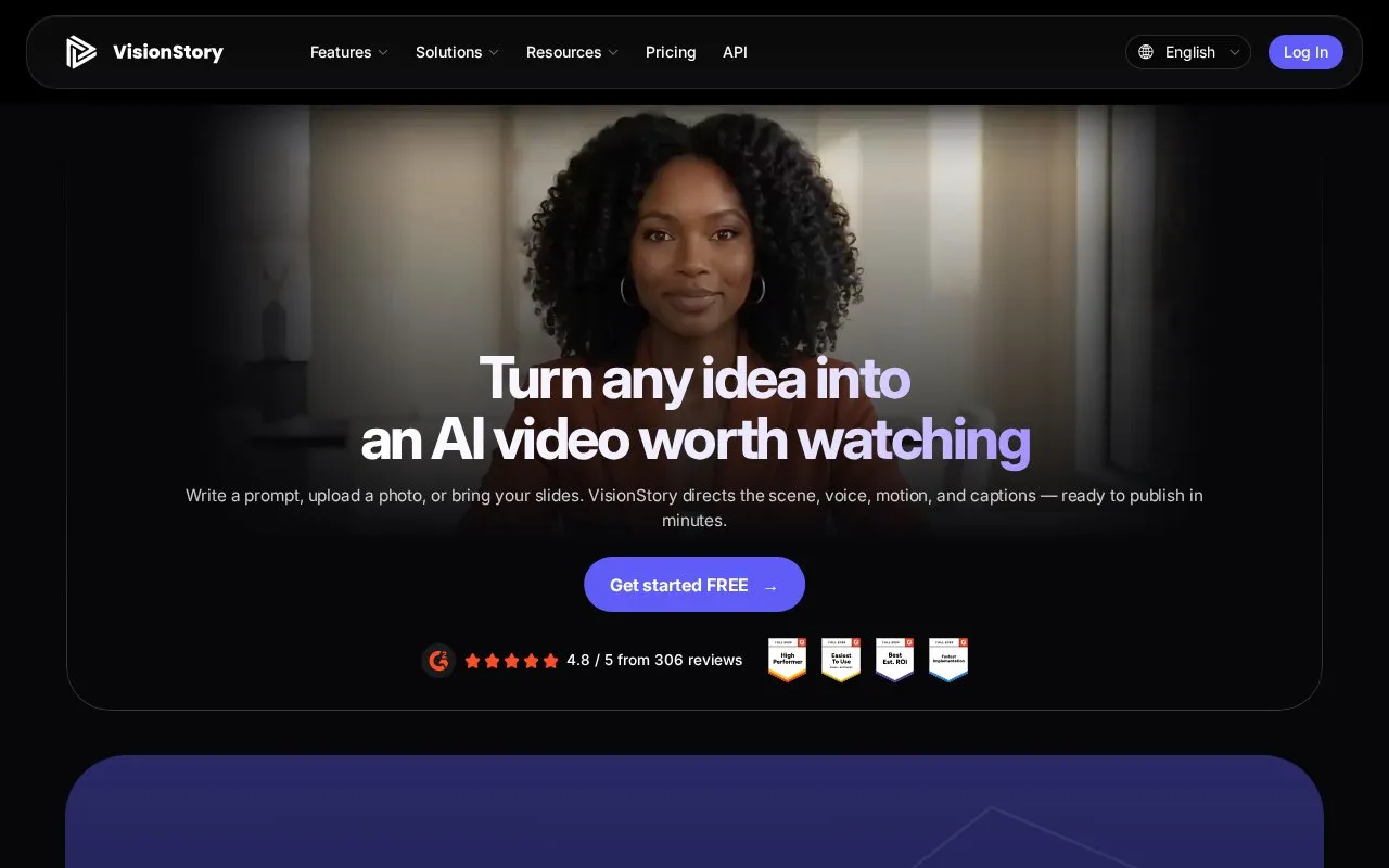 VisionStory homepage screenshot