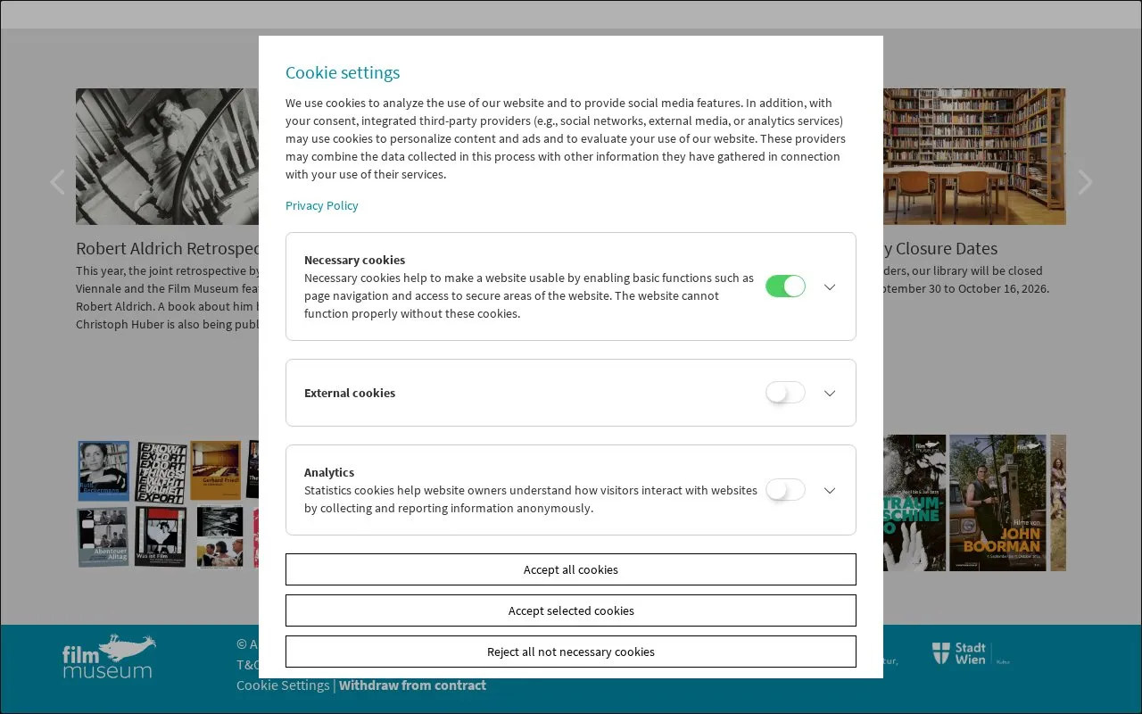 Austrian Film Museum homepage screenshot