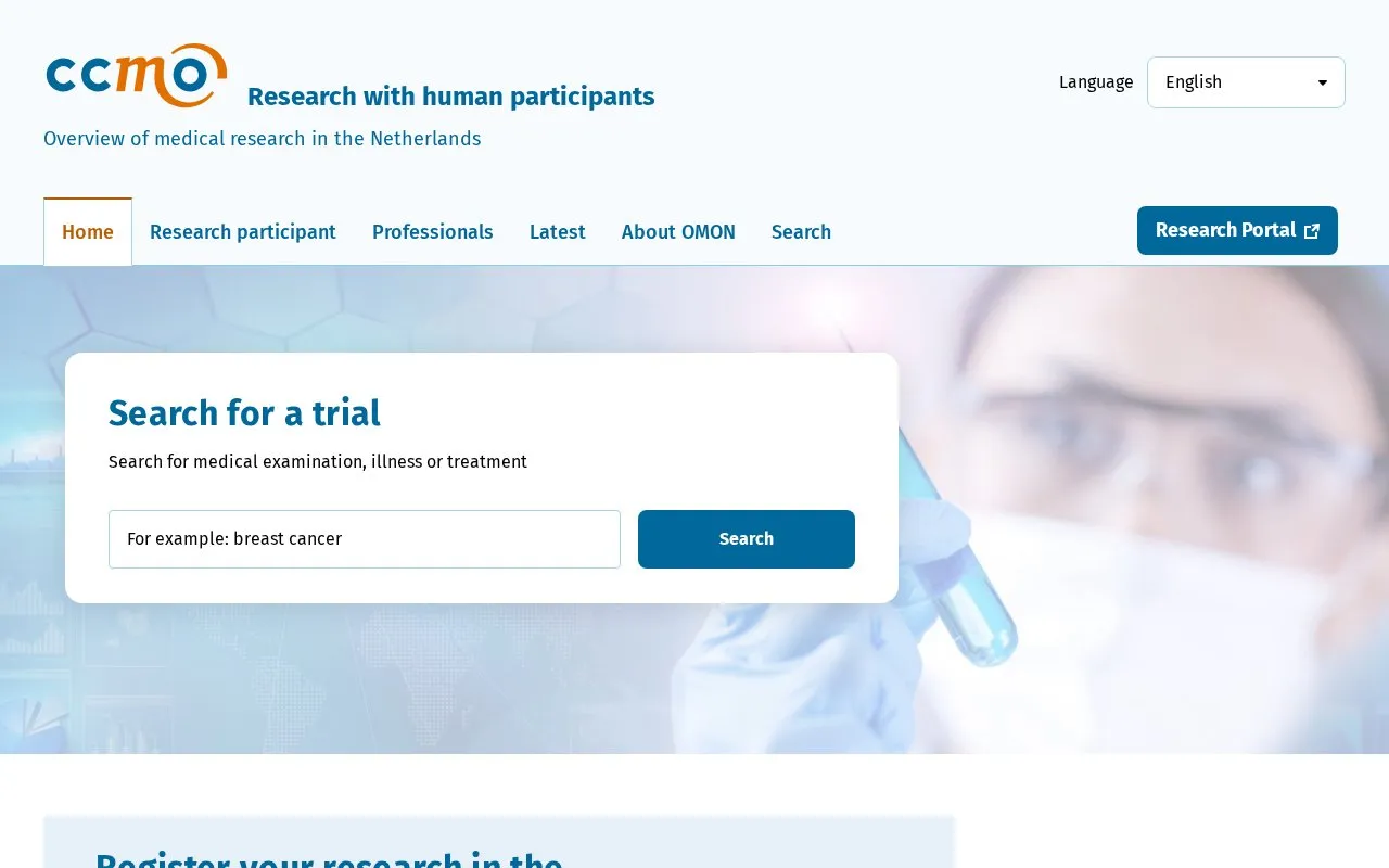 Dutch Trial Register homepage screenshot