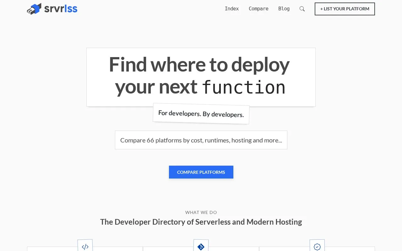 srvrlss homepage screenshot