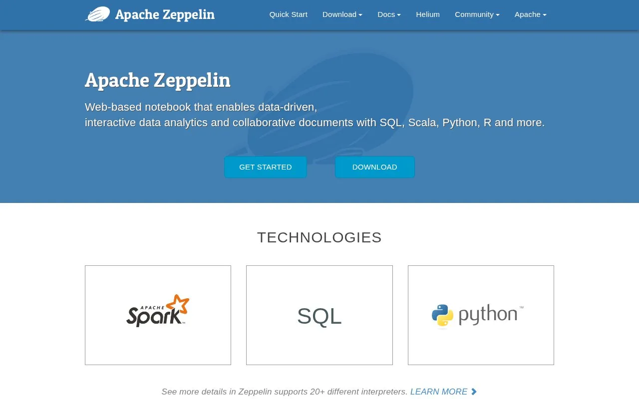 Apache Zeppelin homepage screenshot