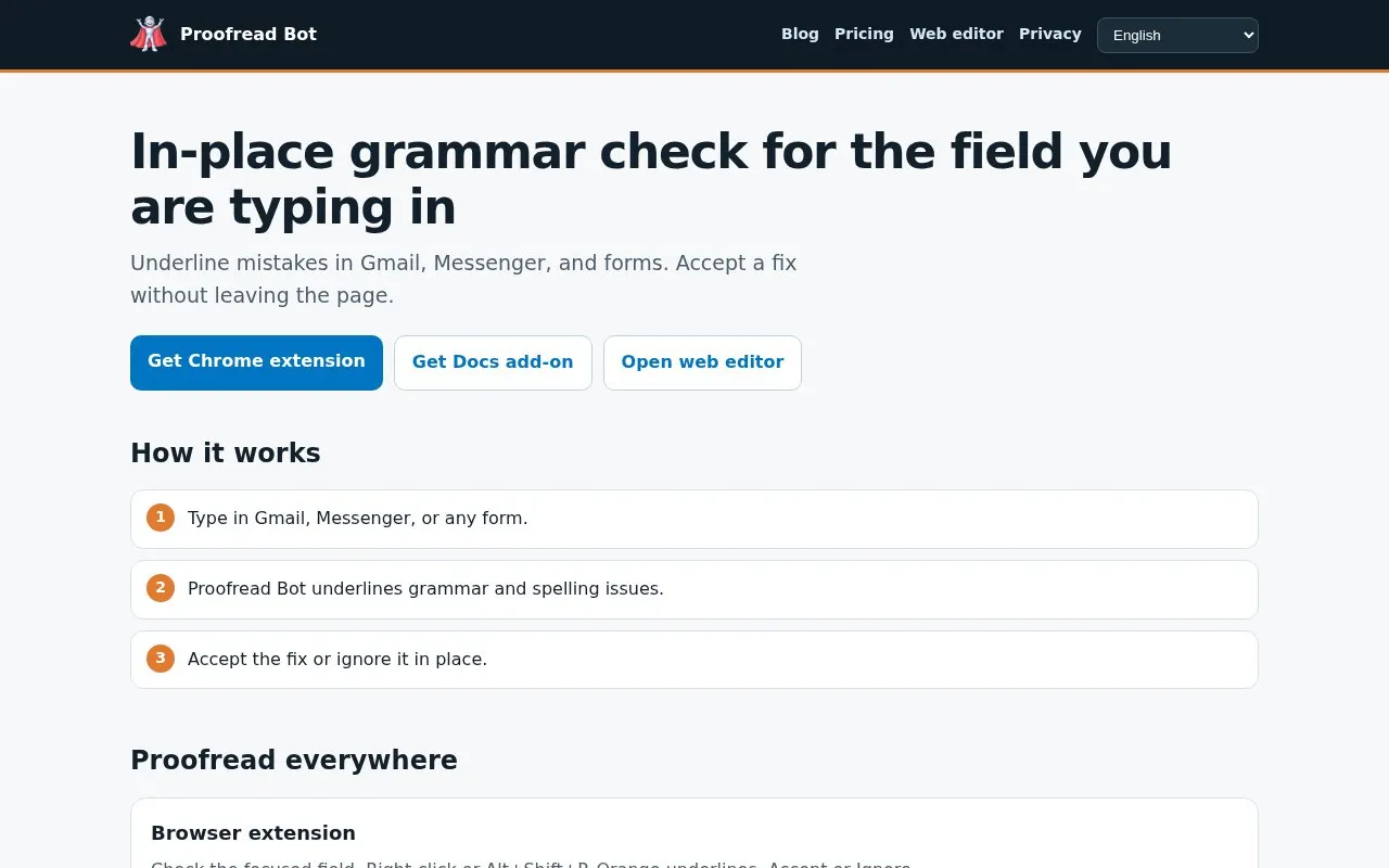 Proofread Bot homepage screenshot