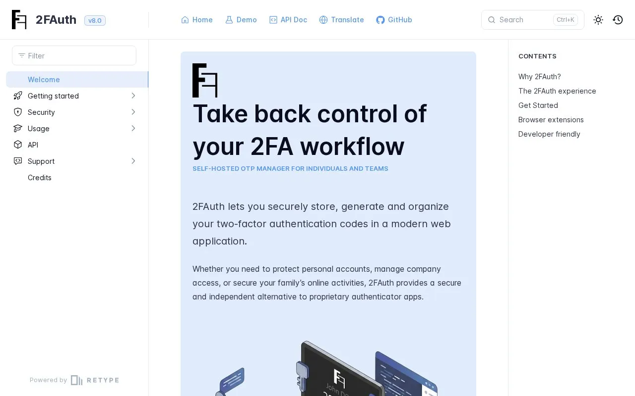 2FAuth homepage screenshot