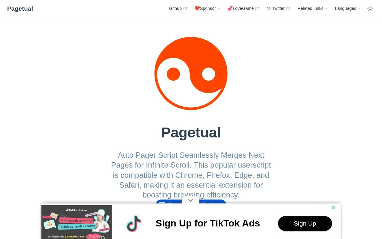 Pagetual homepage screenshot