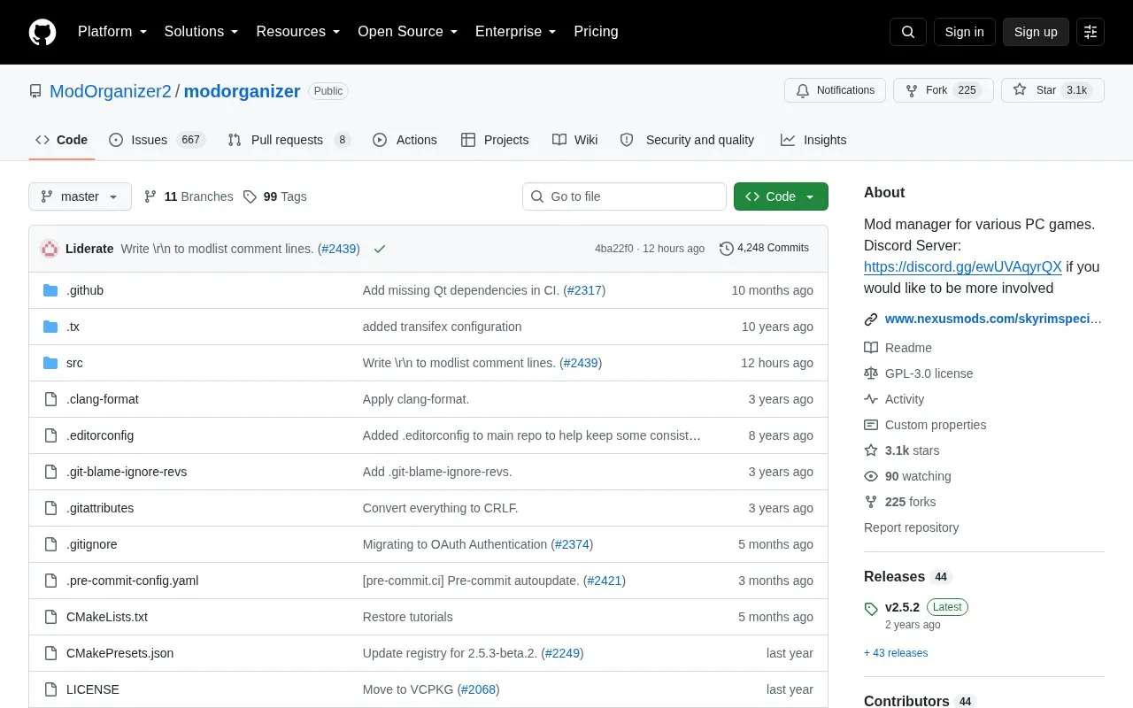 ModOrganizer homepage screenshot
