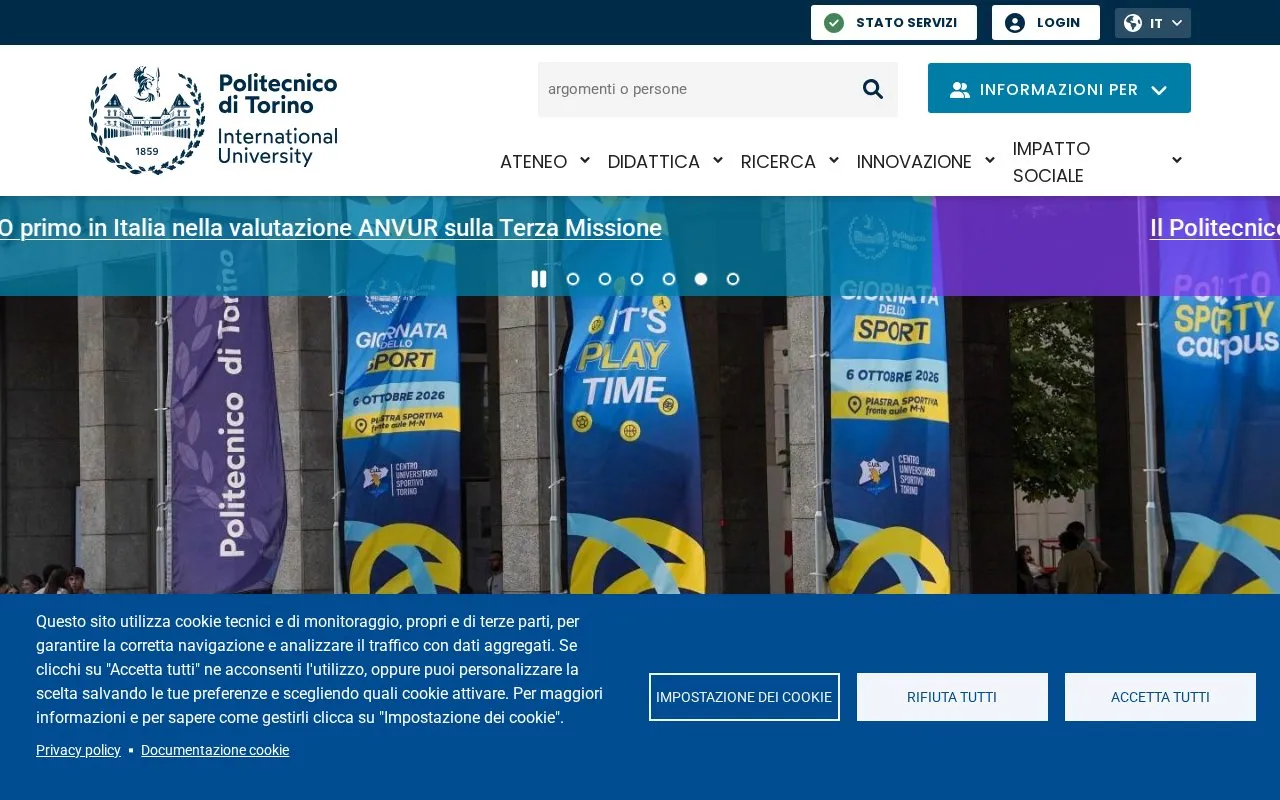 Politecnico di Torino homepage screenshot
