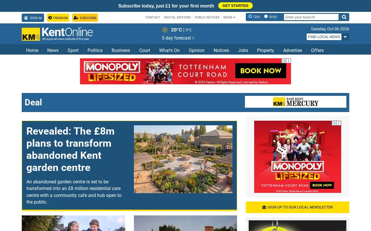 East Kent Mercury and Dover Mercury homepage screenshot